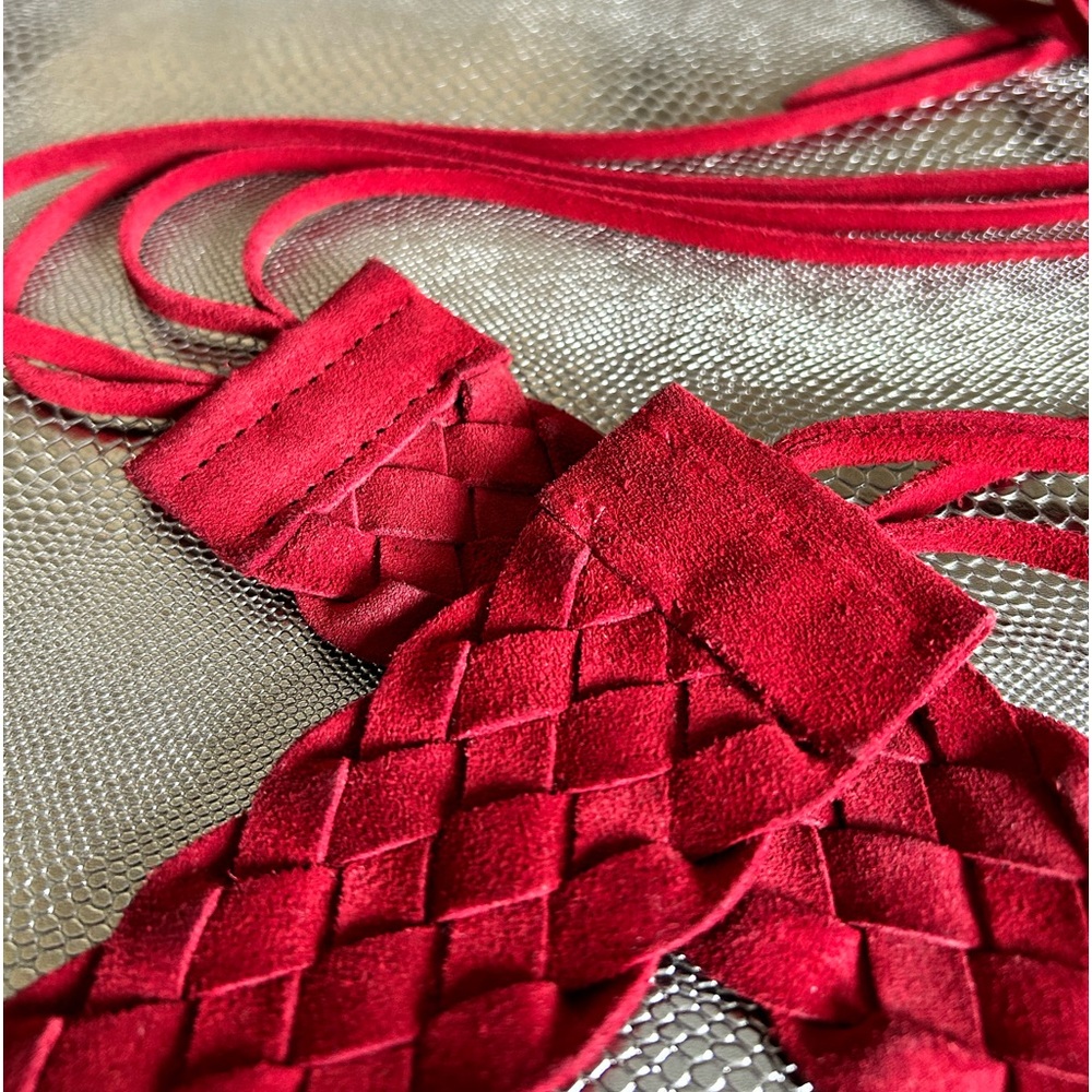Deep red suede belt with tassels